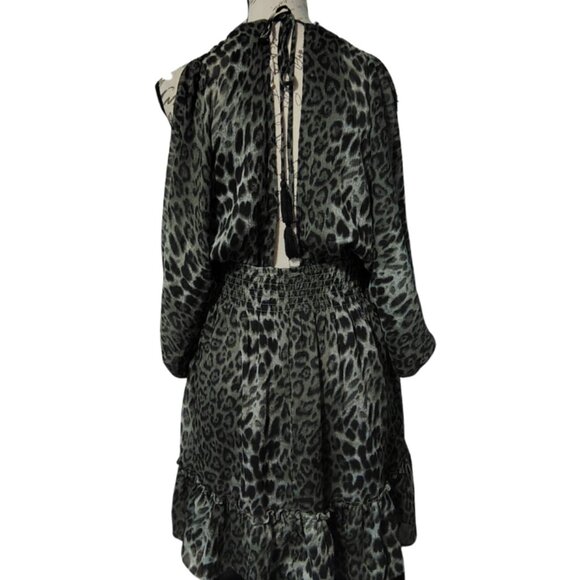 Leopard Print Mini Dress Medium Open Back Ruffle Mob Wife Witchy Indie Sleeze - Picture 3 of 7